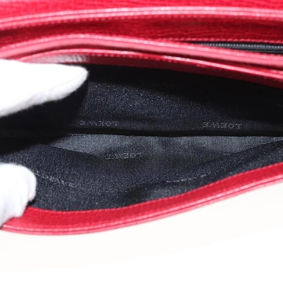 LOEWE Anagram Shoulder Bag Suede Leather Red Gold Auth sw697 - Picture 12 of 16